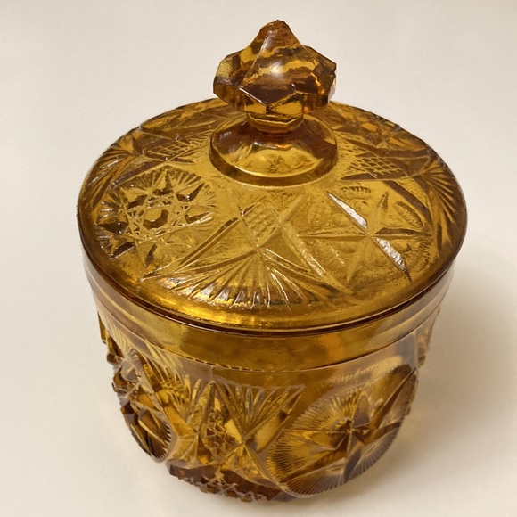 McKee Kemple Yutec Amber Pressed Glass Sugar Bowl, Candy Dish Jar With Lid - Picture 1 of 7